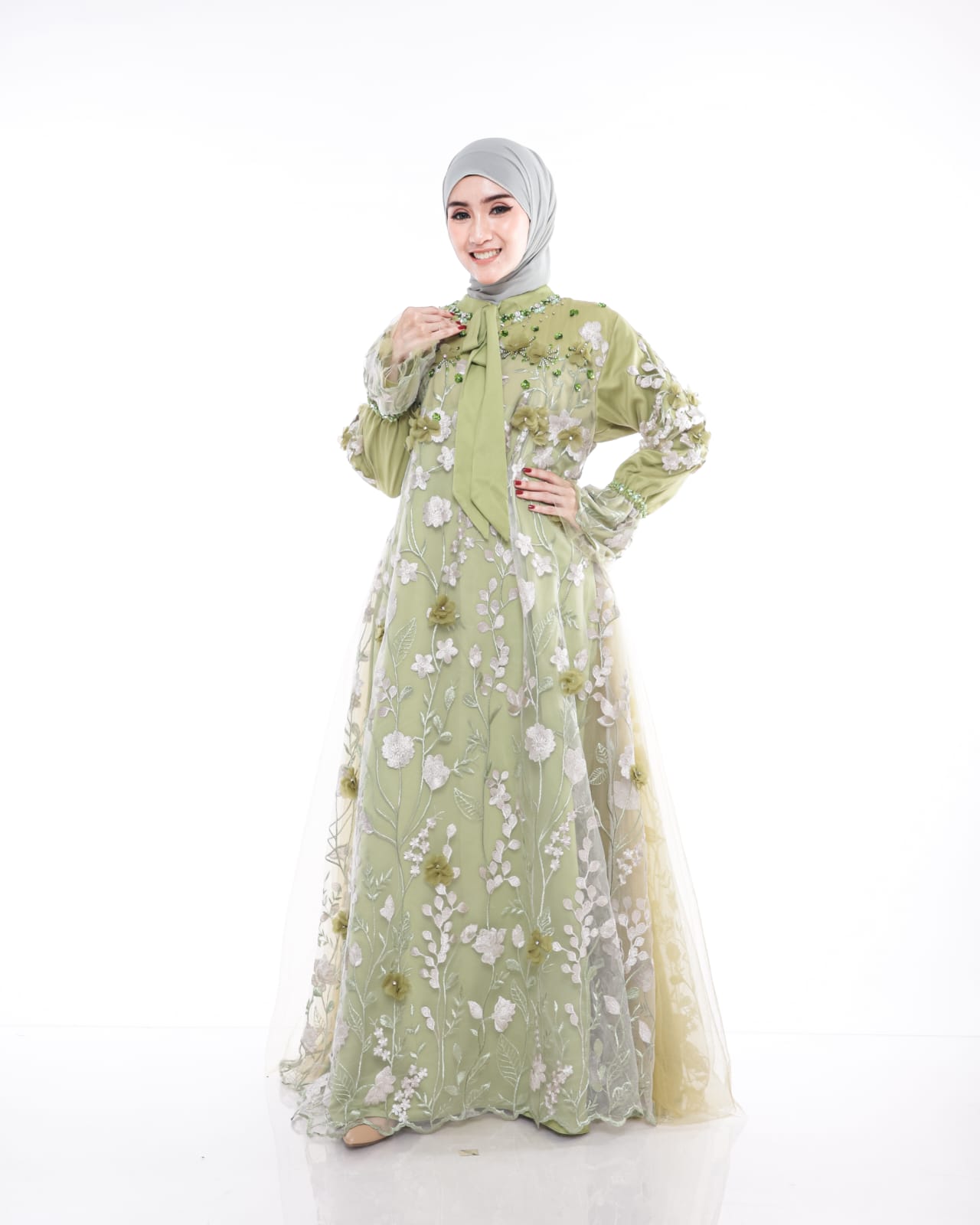 Rizkiya Floral Gown with 3D Embellishments