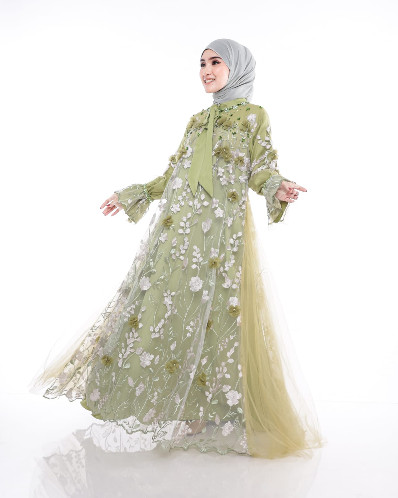 Rizkiya Floral Gown with 3D Embellishments