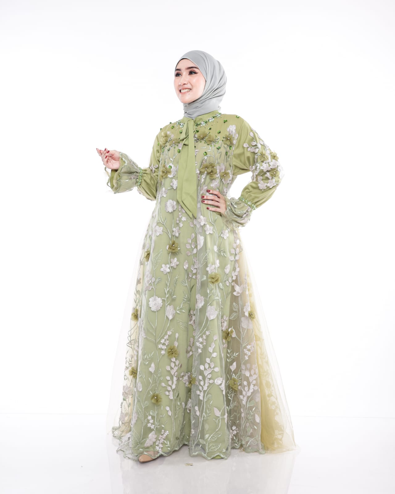 Rizkiya Floral Gown with 3D Embellishments