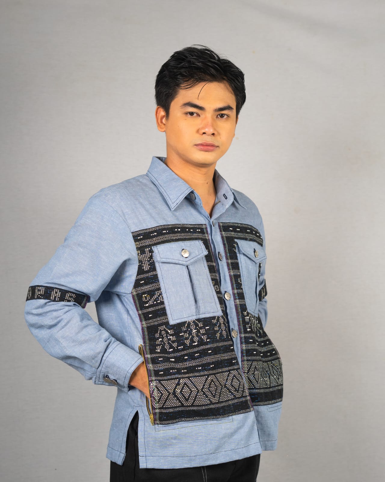 Men’s Shirt with Ulos Sadum Batak Toba Accents