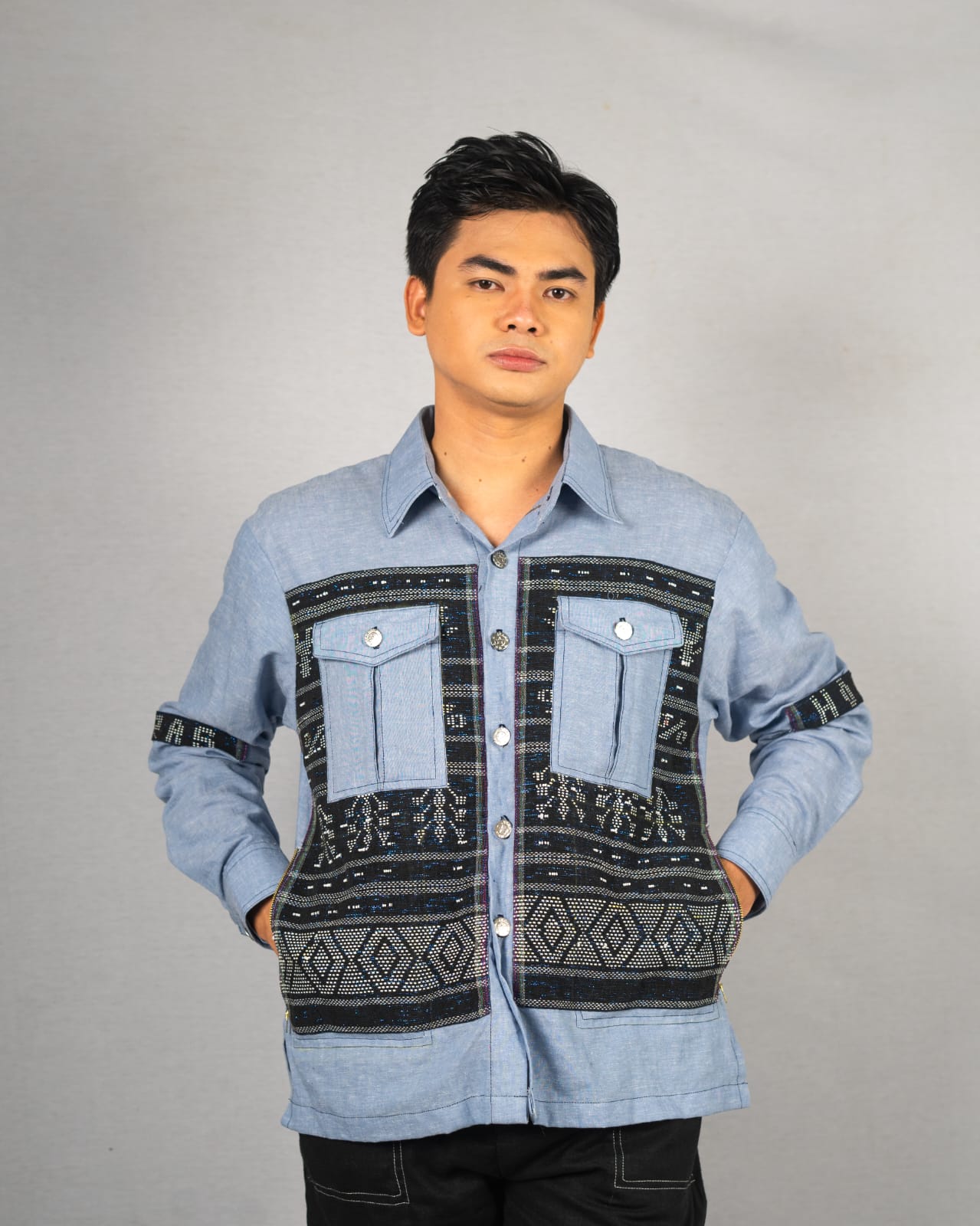Men’s Shirt with Ulos Sadum Batak Toba Accents